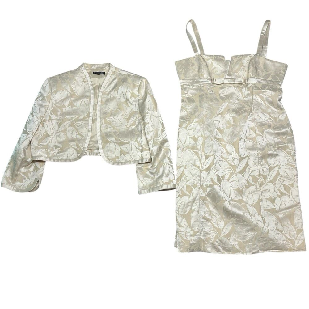 Elie Tahari 2 Piece White Satin Dress Suit Mother of Bride